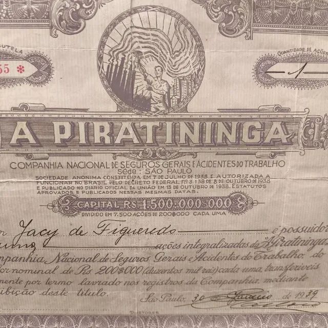 Lindo documento de uma ação da Companhia A Piratininga - Foto 3