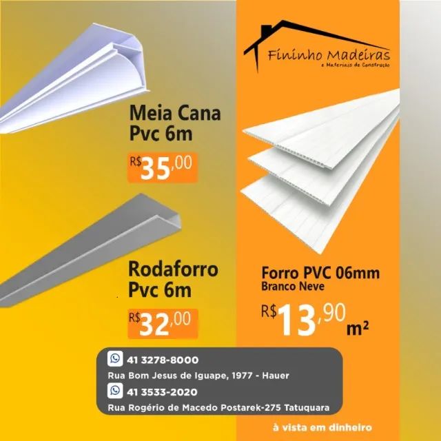 Forro pvc 6mm, meia cana pvc, rodaforro pvc