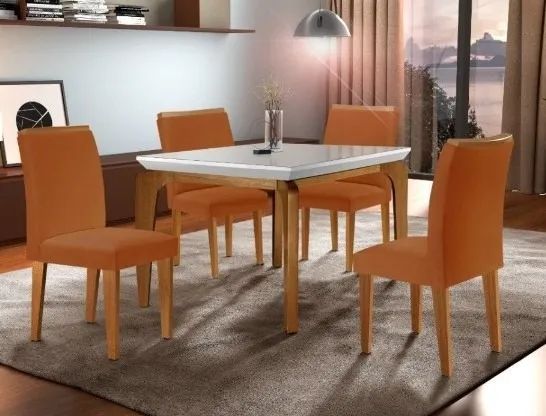 sala mesa jantar tampo de vidro 4 cadeiras