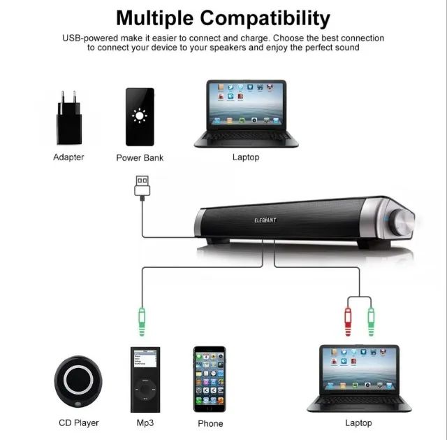 Elegiant USB multimídia Speaker Soundbar - Foto 5