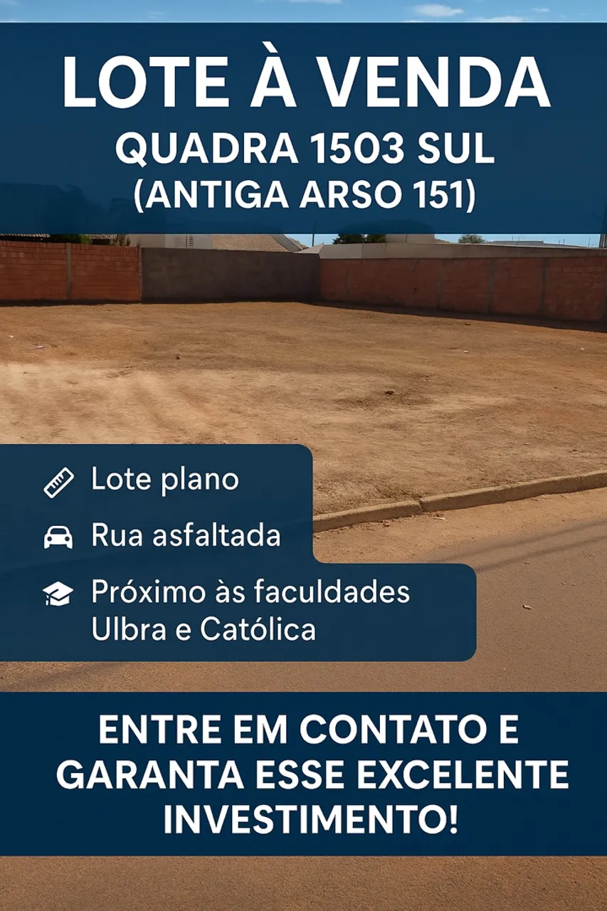 Lote Quadra 1503 sul ( Arso 151 ) murado