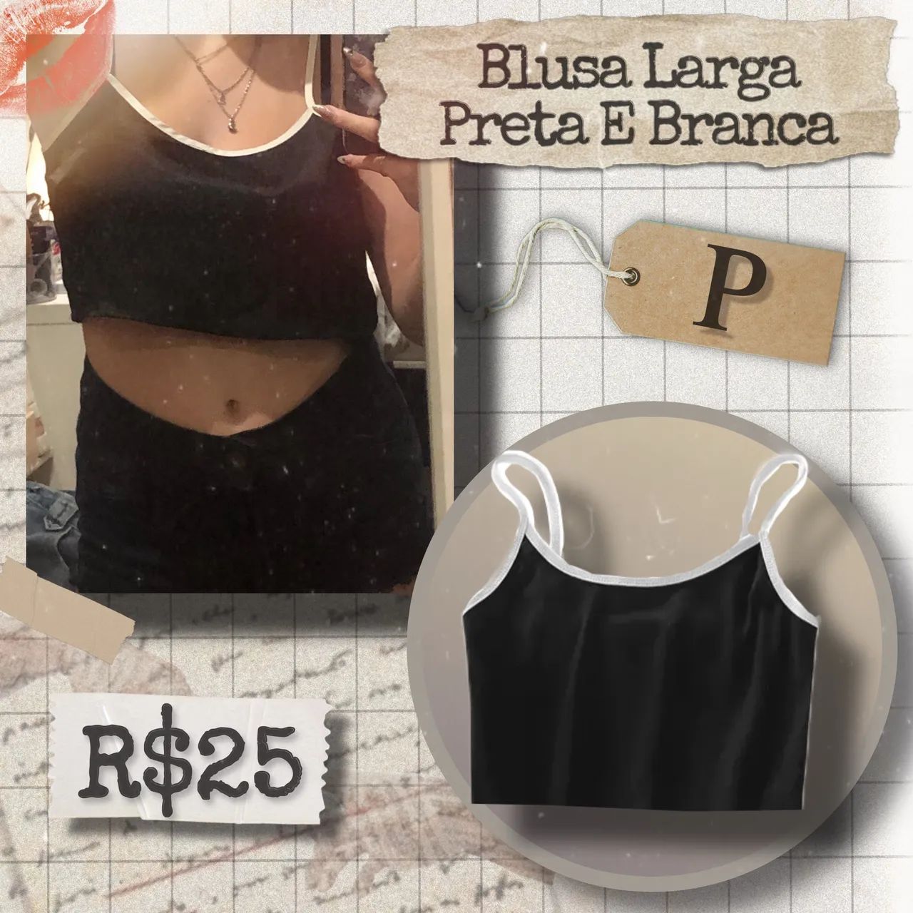Blusa Larga Preta E Branca (P)  - Foto 2