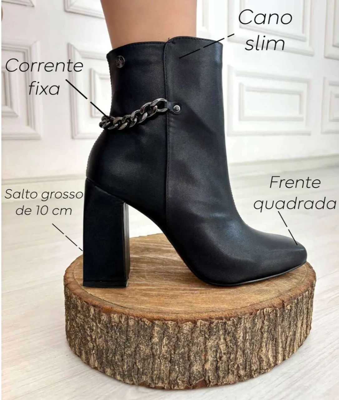 Bota Cano Slim Preta Salto Grosso