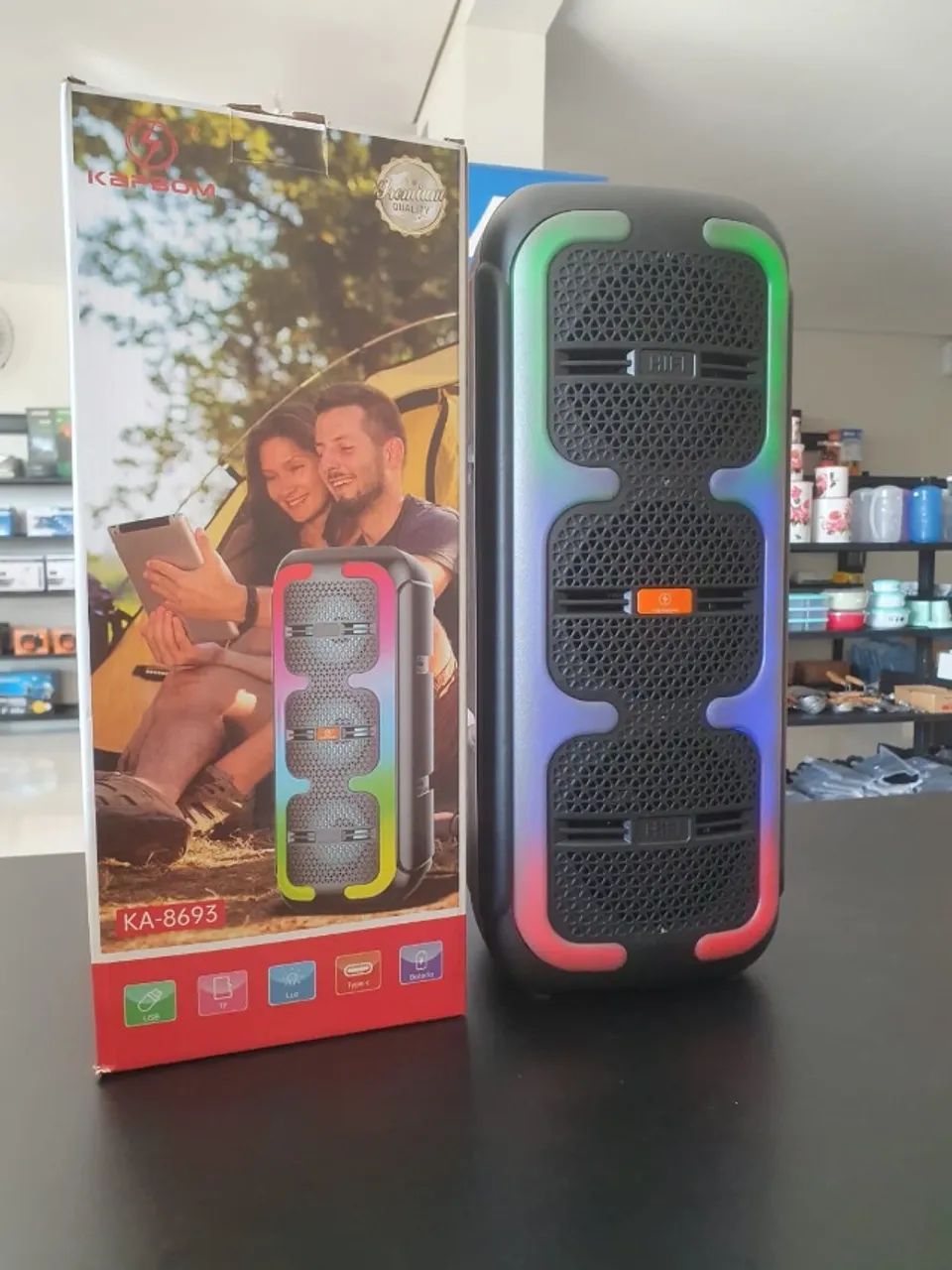 Caixa de Som LED Bluetooth 50W Entrada Microfone - Foto 2