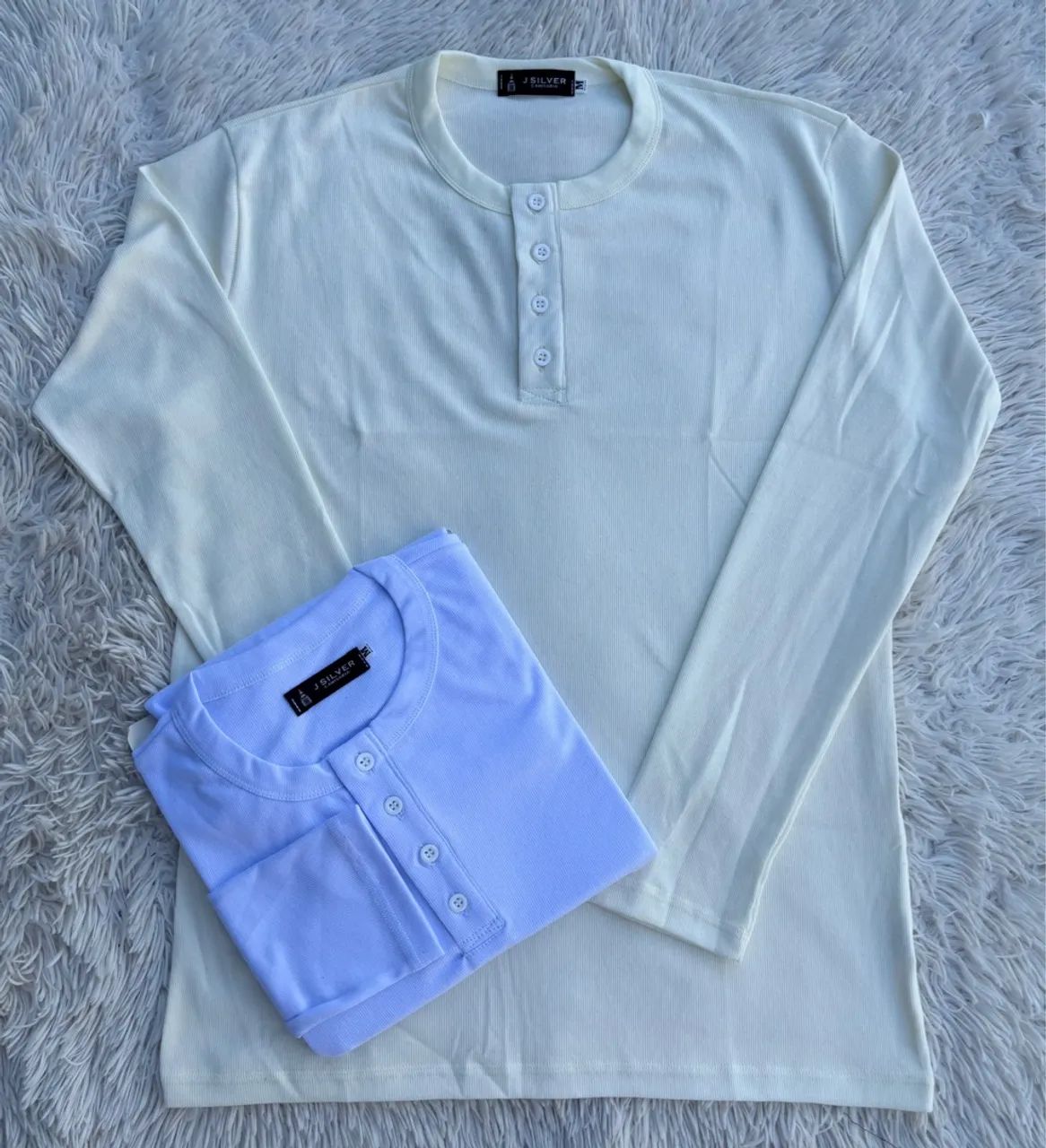 Camisas Henley Longa Preta 4 Botões