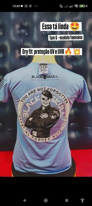 Camiseta Blackskull - Dry Fit - Proteção UV - Tamanho G