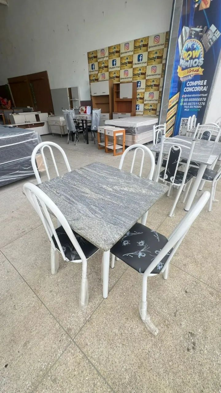 Mesa Para Sala De Janta Nevada 4 Cadeiras Tampo E Base Quadrada Cor Branco 