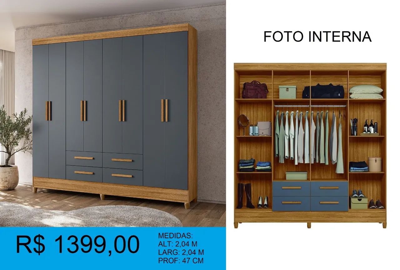 Guarda-roupa casal 8 portas e 4 gavetas - Foto 2