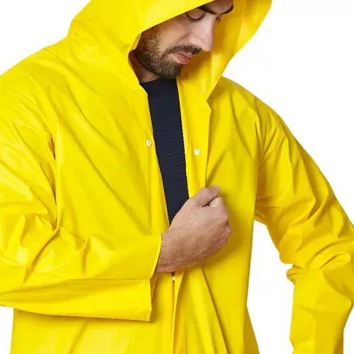Capa De Chuva Amarela Impermeável Pvc Forrado Com Capuz - Foto 3