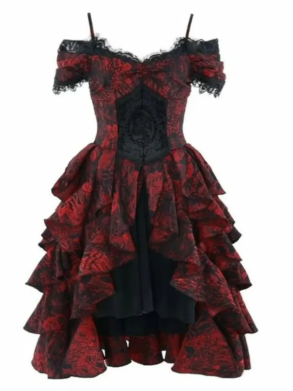 vestido de festa gótico vermelho e preto
