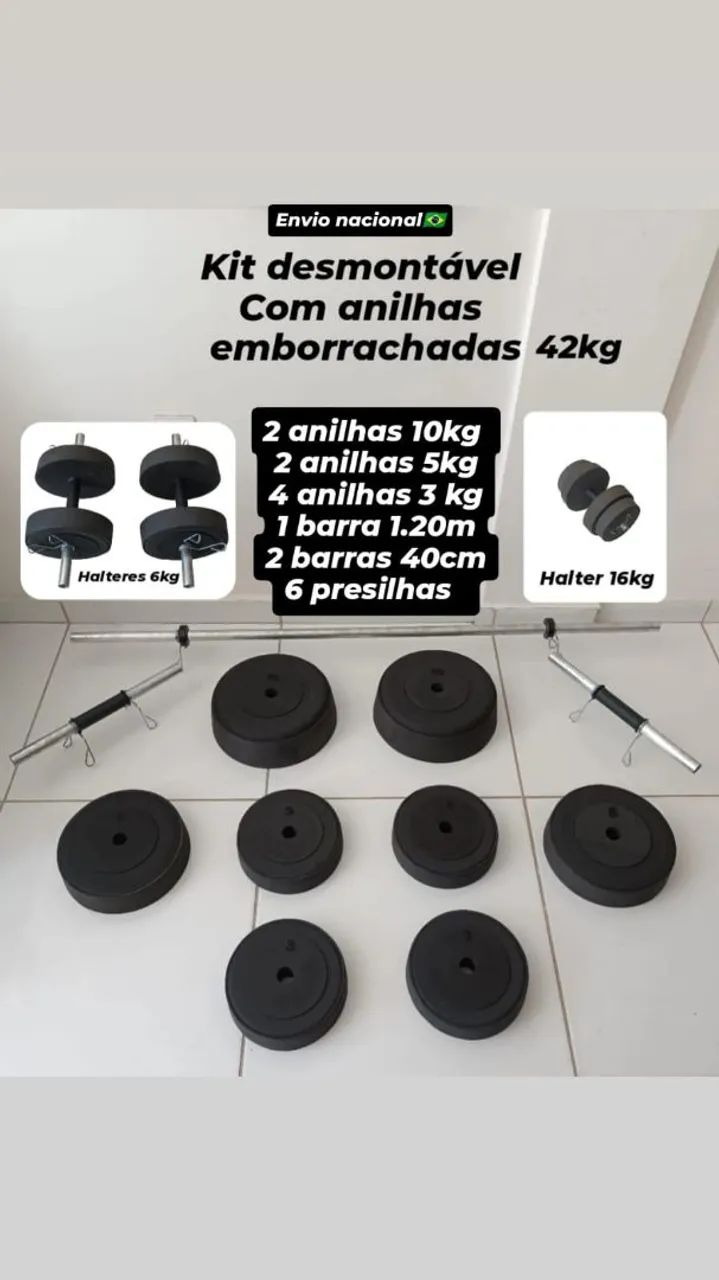 Kit de Halteres Desmontável 42kg - Academia em Casa!