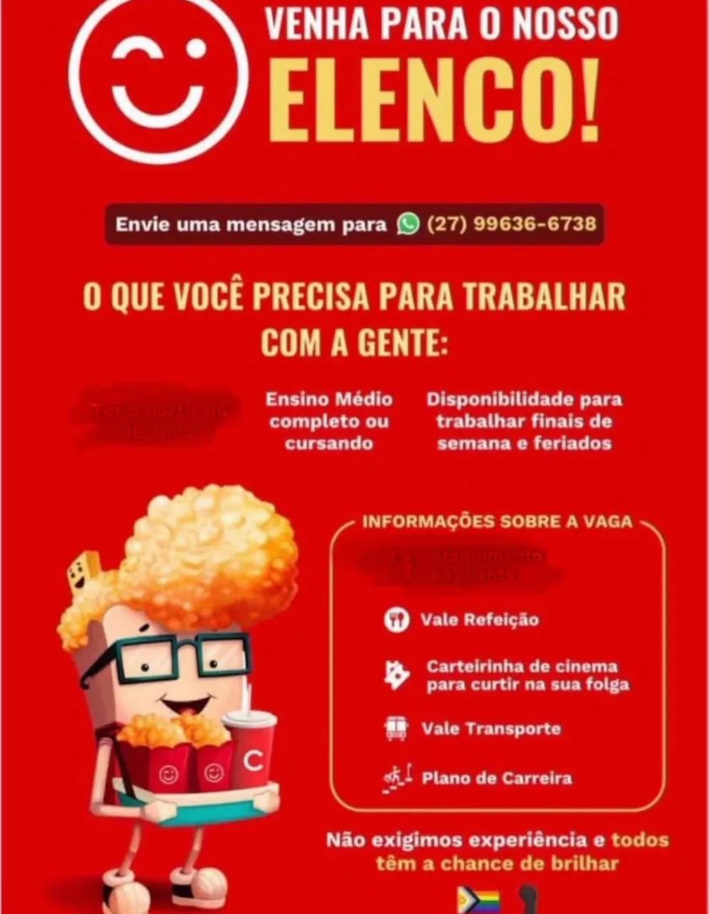 Vaga Atendente de Cinema (Contrato Intermitente em carteira) - Foto 3