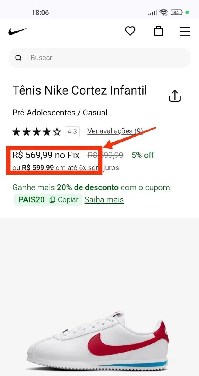 Tênis Infantil Nike Cortez Tam. 30 Original Usado - Foto 6