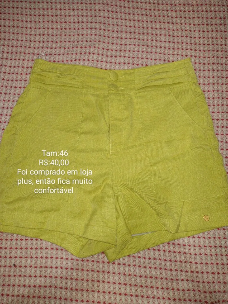Shorts amarelo tamanho 46