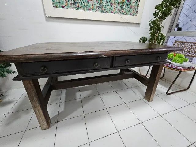 Conjunto de Mesa e Cadeiras "Senzala" - Antiguidade Rara em Madeira de Lei - Foto 5