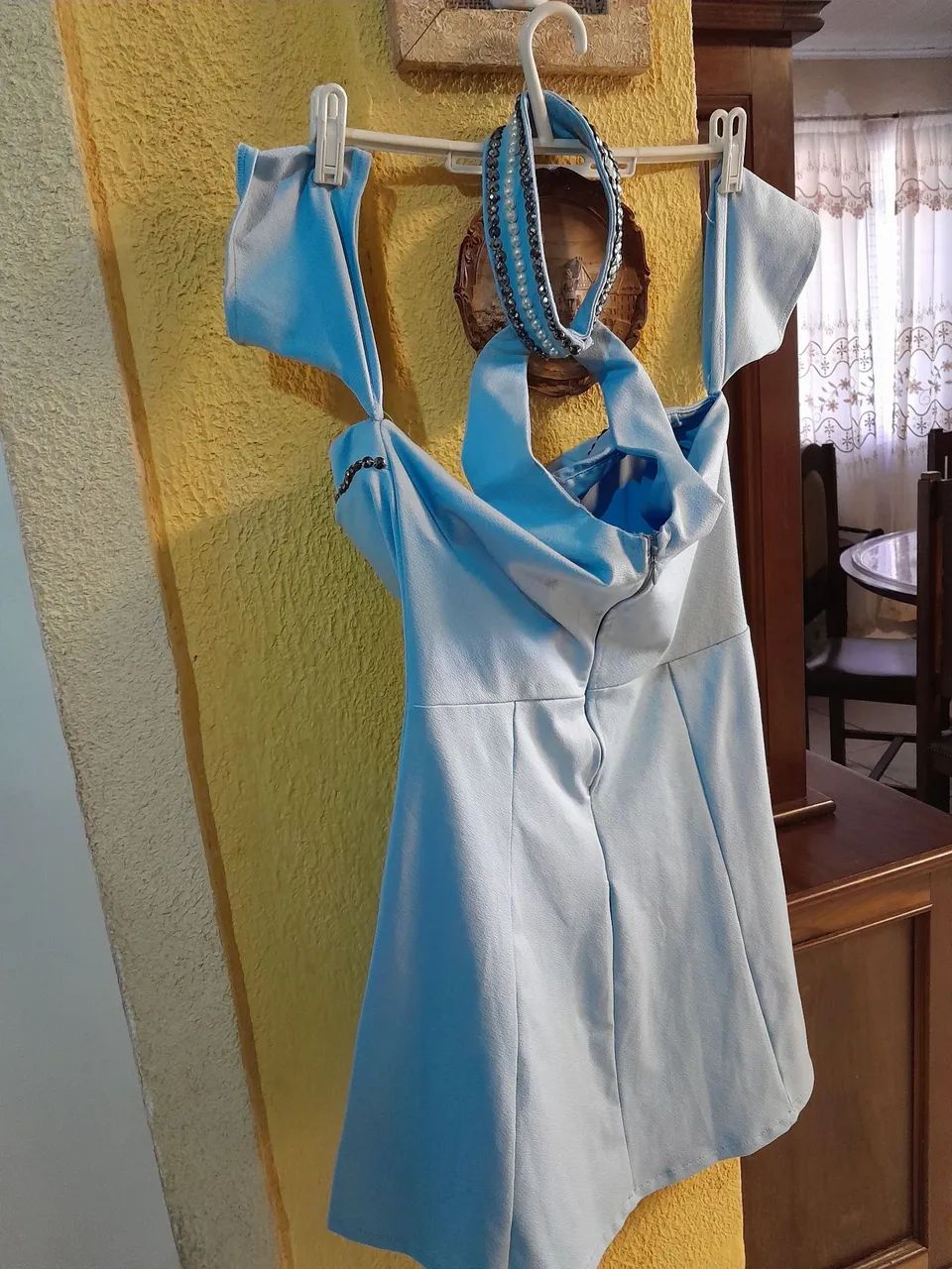 Vestido azul claro com elastano e bojo  P/M - Foto 4