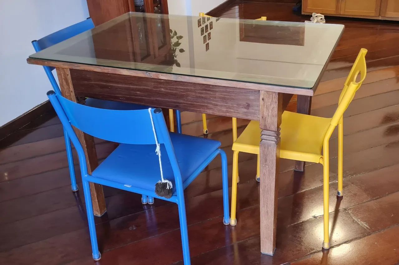 Mesa em madeira de demolição com tampo de vidro  - Foto 2