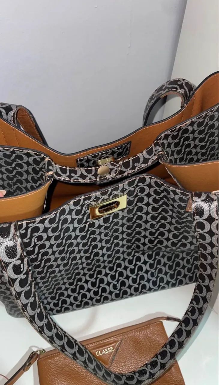 Bolsa + nécessaire Classe Couro Shopping - Estampa Canvas - Foto 2