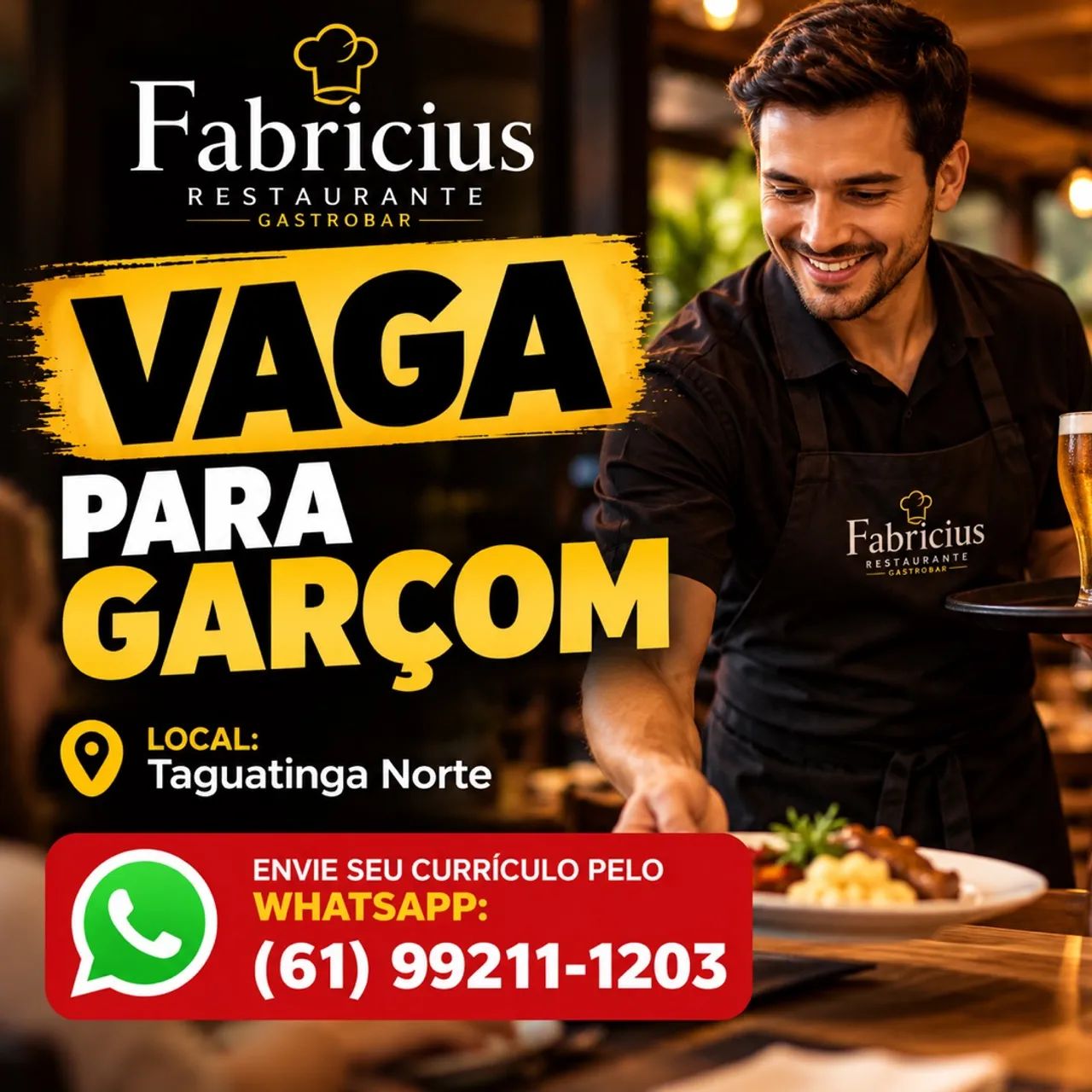 Vaga para garçom Tag norte 