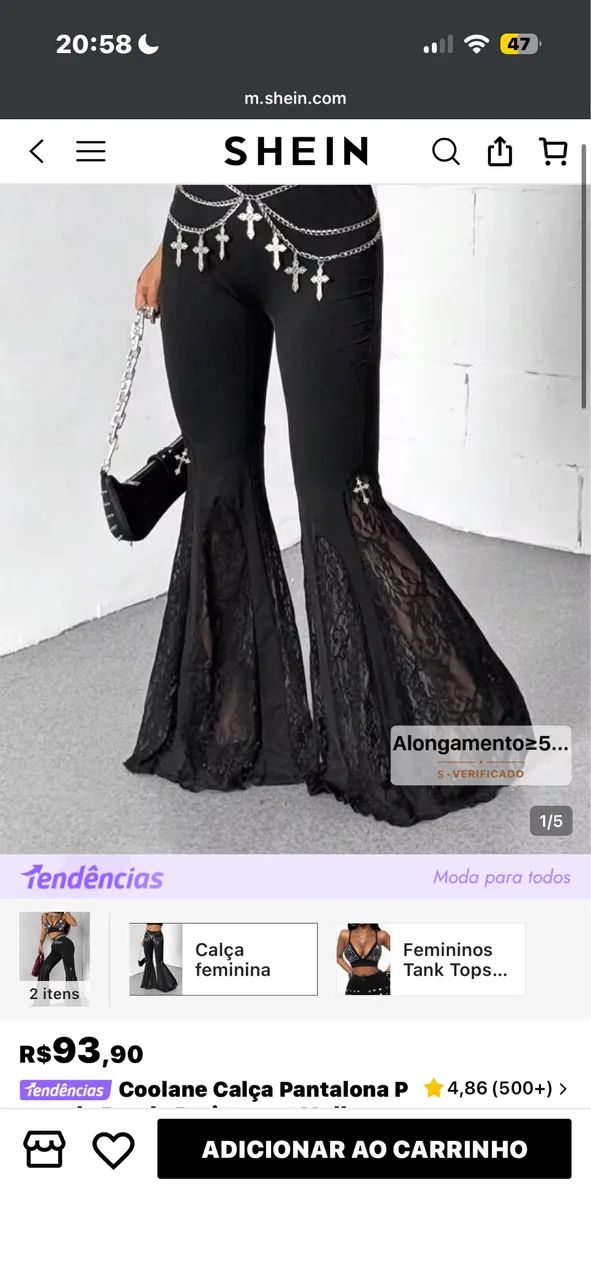 calça flare gotica com cruz e renda!