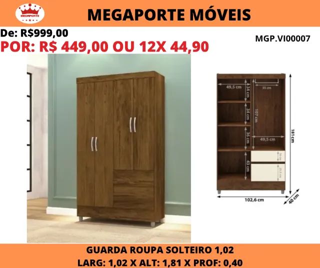 GUARDA ROUPA SOLTEIRO 4 PORTAS  - Foto 3