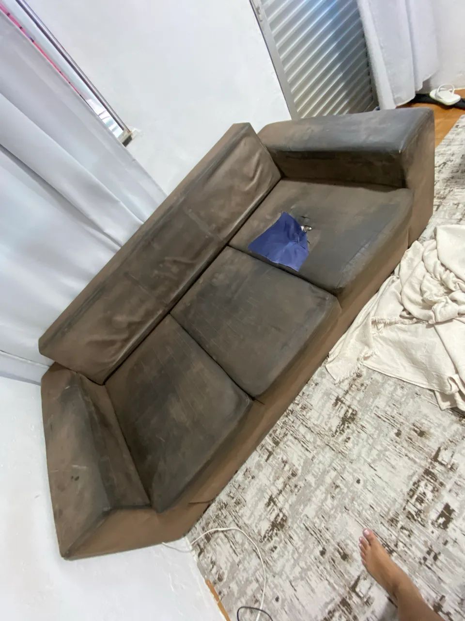 Sofa for renovation (two reclining sofas) + pouf and covers and blankets.459238894785024001