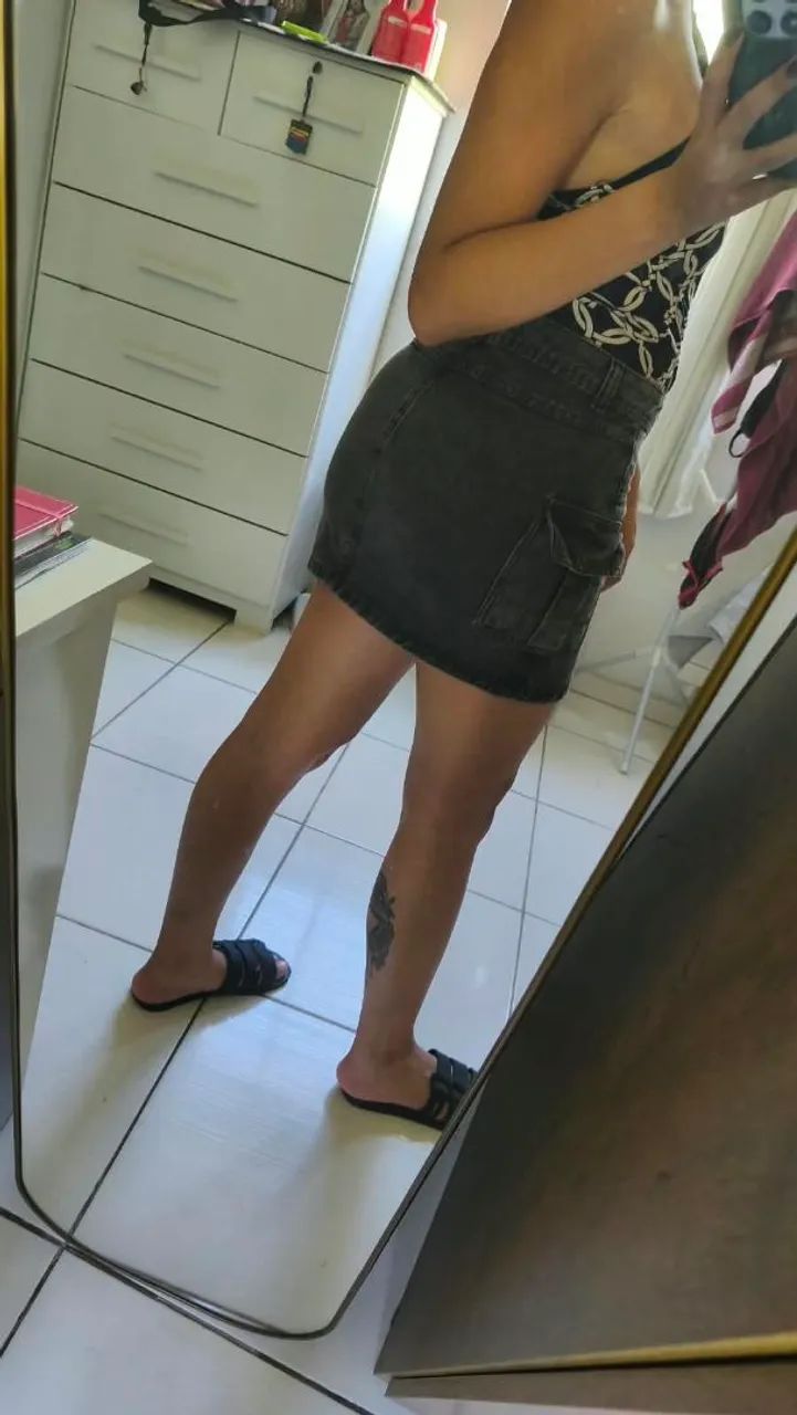 Saia Jeans Cargo cintura alta  - Foto 4