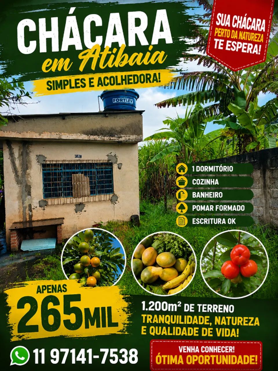 Atibaia chácara 1200m casa simples 