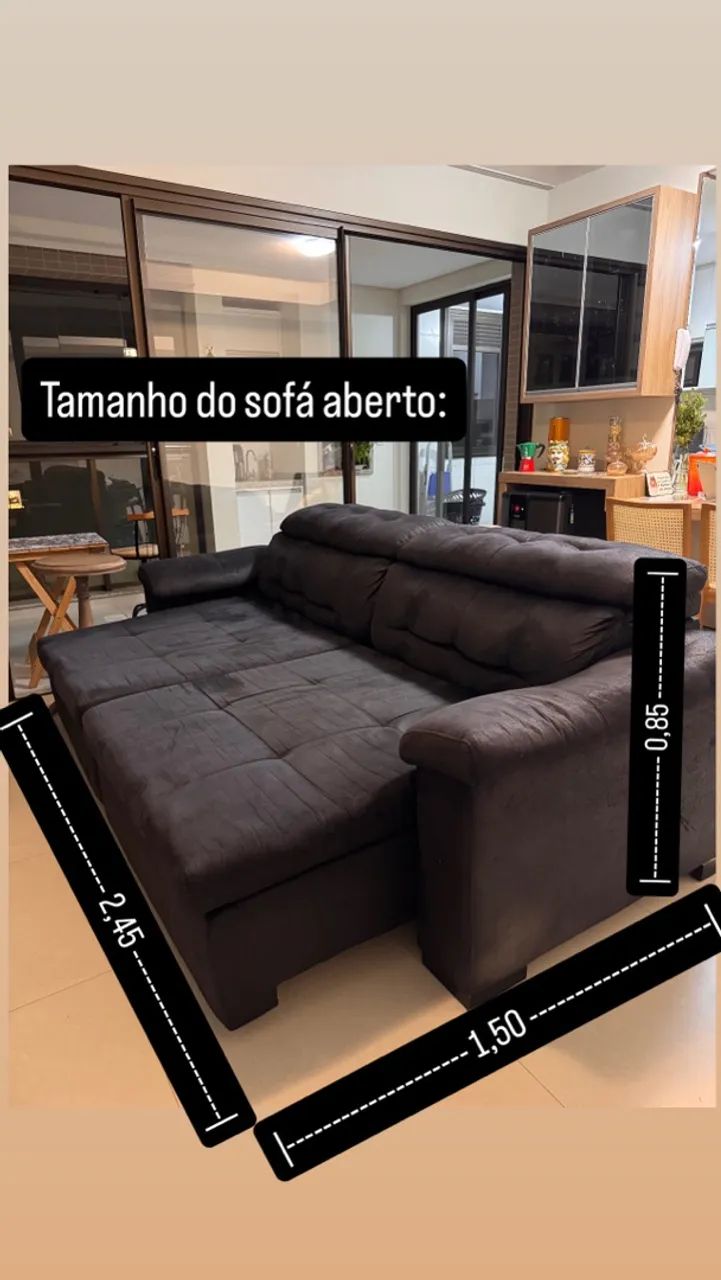 Vendo sofá retrátil preto tecido suede  - Foto 3