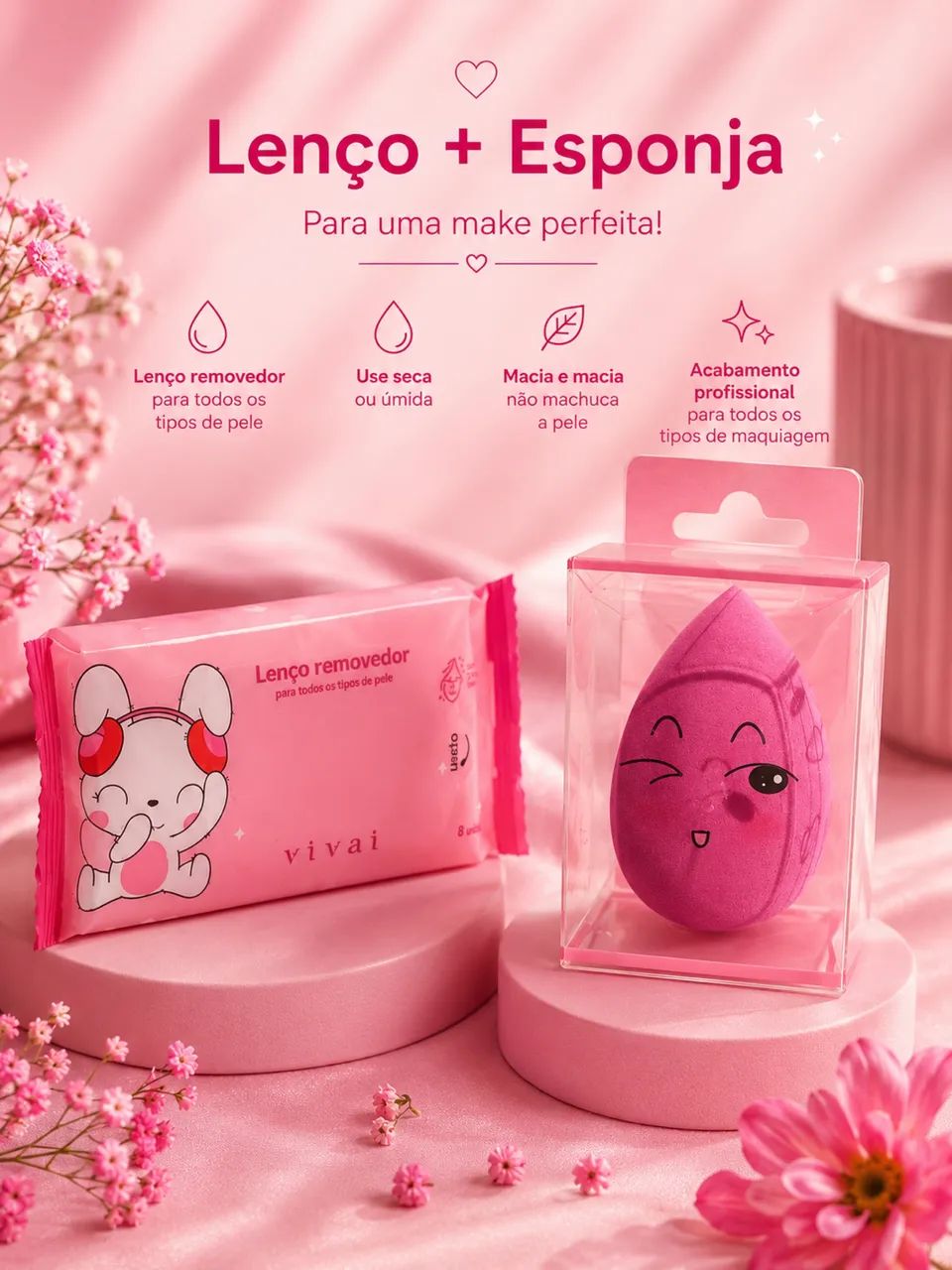 Lenço removedor de maquiagem + esponja 