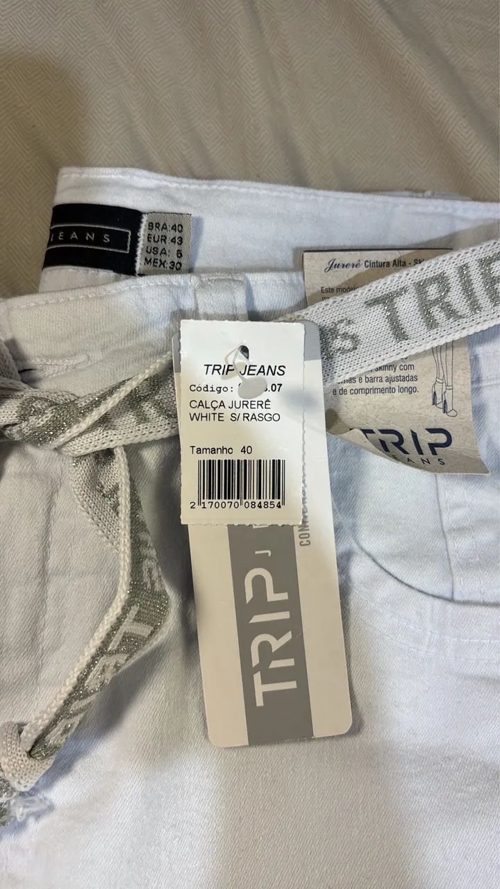 Calça trip jeans branca NOVA 40 veste 38 - Foto 2