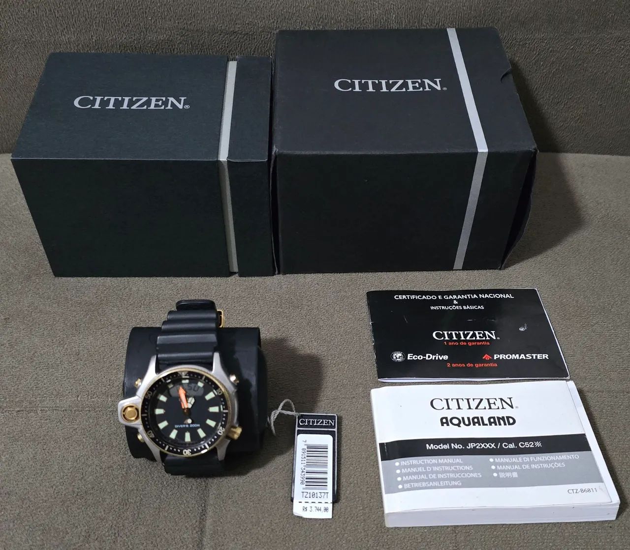 RELÓGIO CITIZEN AQUALAND RELANÇAMENTO JP2004 SÉRIE OURO ZERADO, NA CAIXA COM MANUAIS  - Foto 2