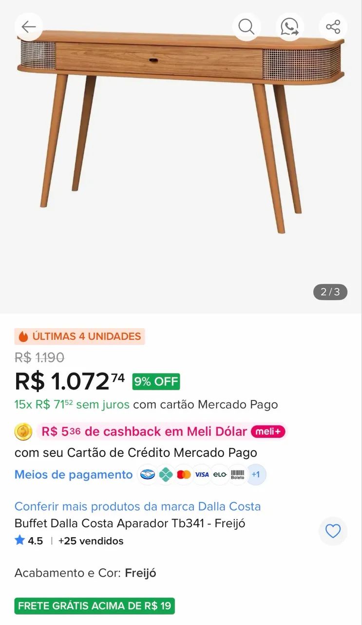 Aparador curvo MDF com palhinha  - Foto 4