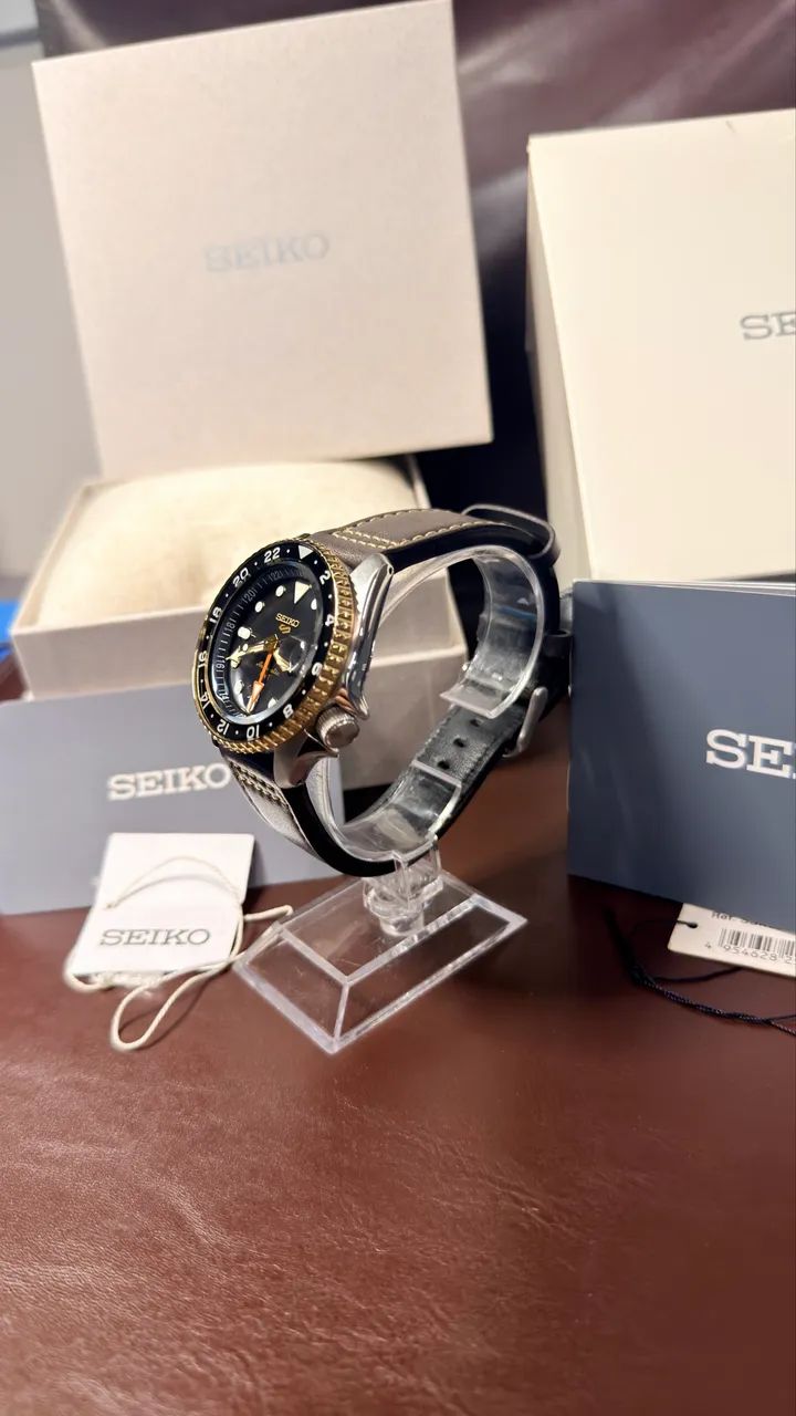 Seiko 5 gmt pulseira de couro  - Foto 3