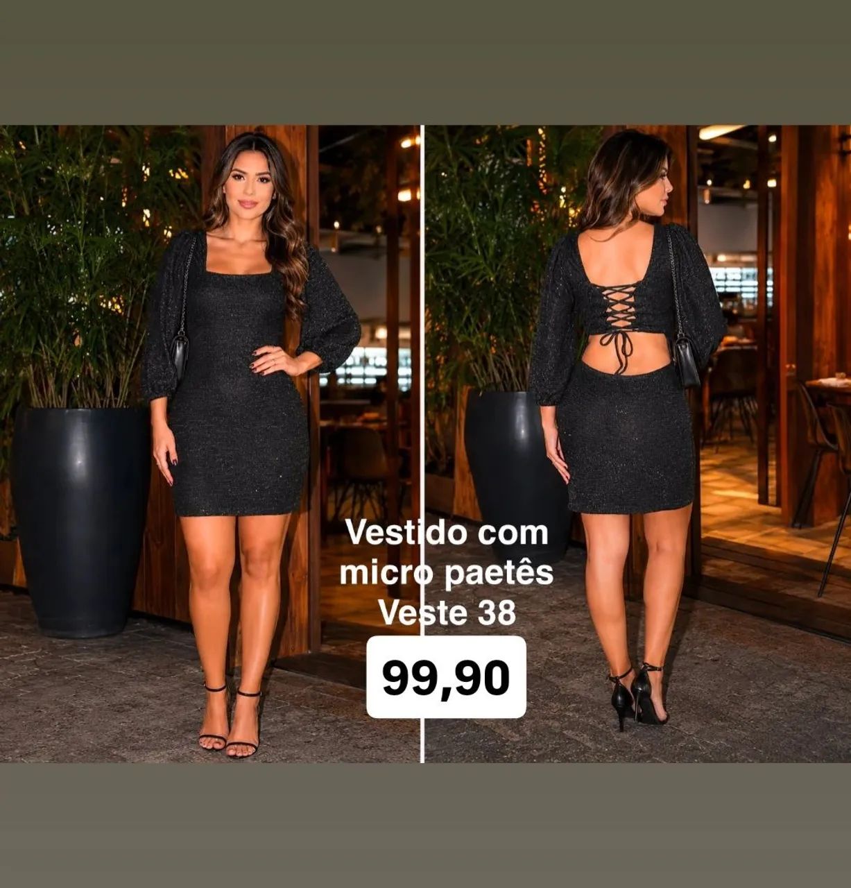 Vestido Preto micro paete 38