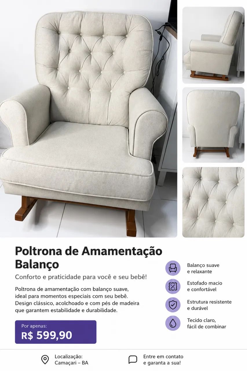 Poltrona de amamentação seminova, excelente estado, confortável e com balanço suave! - Foto 2