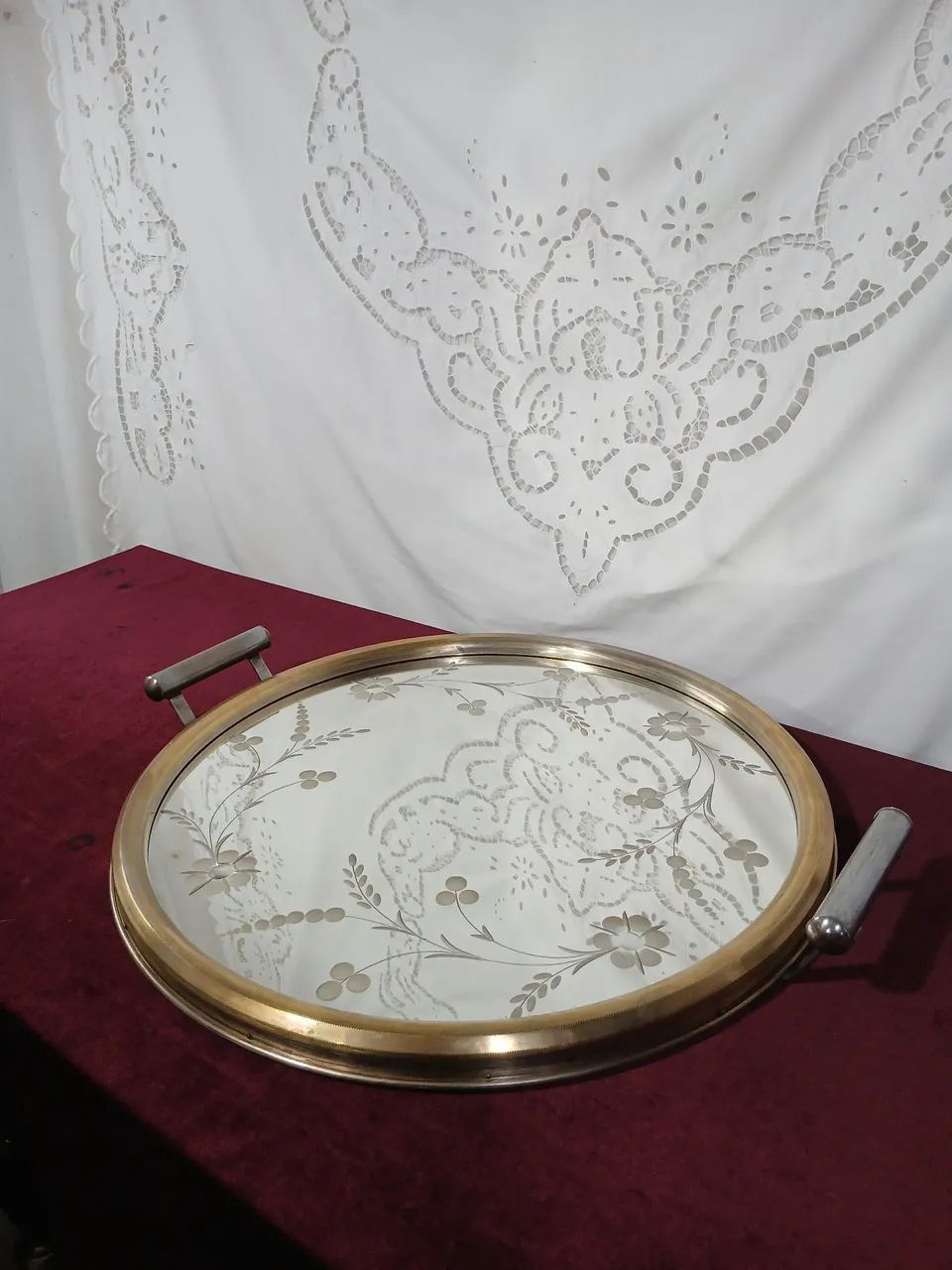 Antiga Bandeja de Metal e Cristal Overley - Foto 3