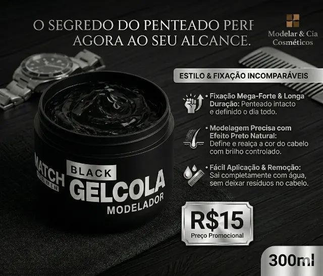 Gel Cola Black Men's Style Premium: Fixação Extra Forte e