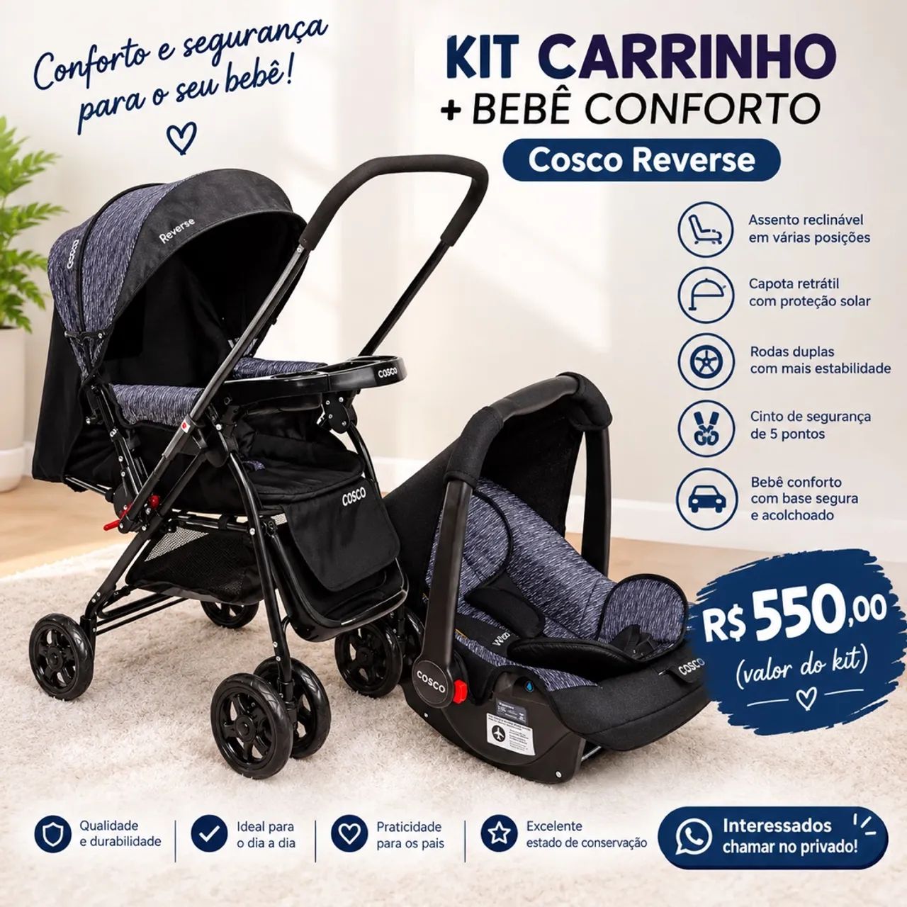 Kit carrinho e bebê conforto - Foto 5
