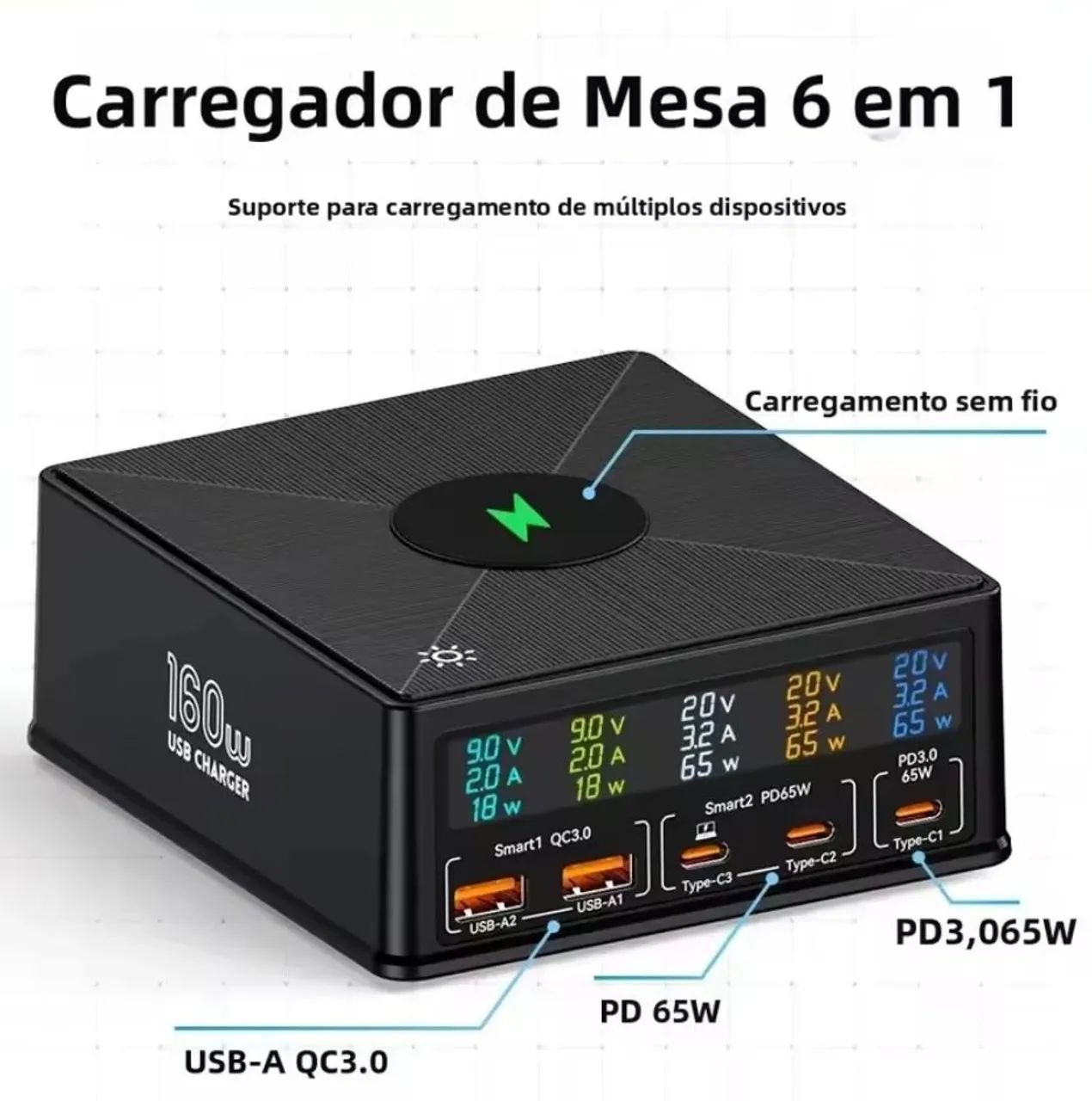 Estação de carregamento ASOMETECH 160W Max 6 em 1 - Foto 3