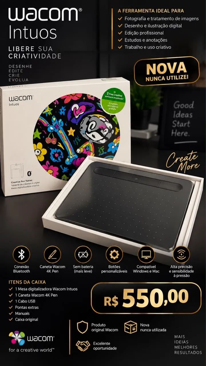 Mesa Digitalizadora Wacom Intuos Bluetooth - Nova / Nunca Usada