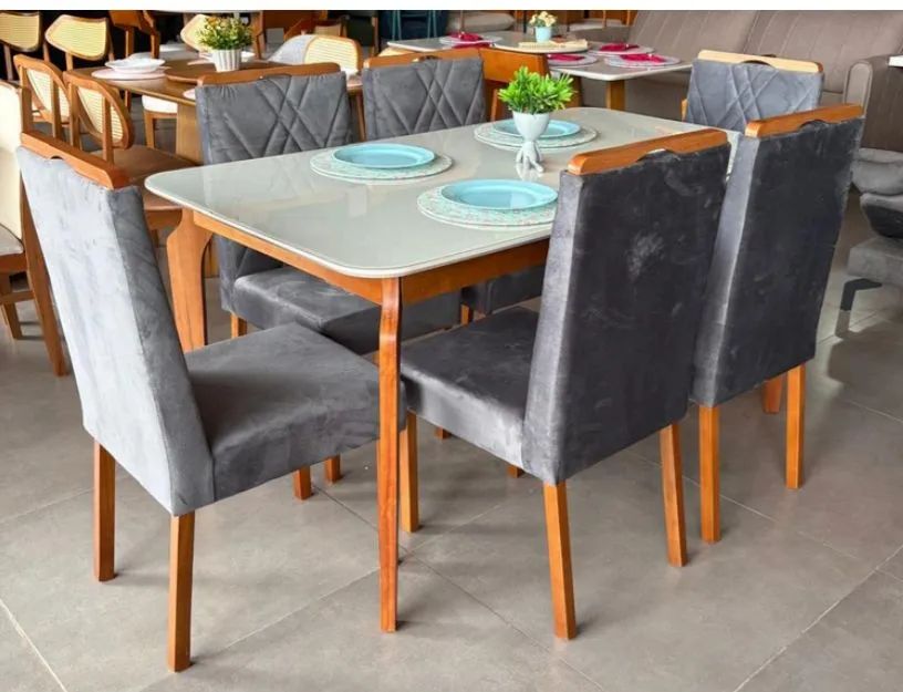 Mesa de jantar olgacom 6 cadeiras madeira maciça 
