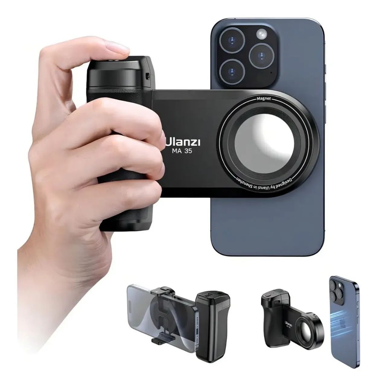 Suporte De Celular Com Grip Bluetooth Magnetico Ulanzi Ma35 Cor Preto<br>