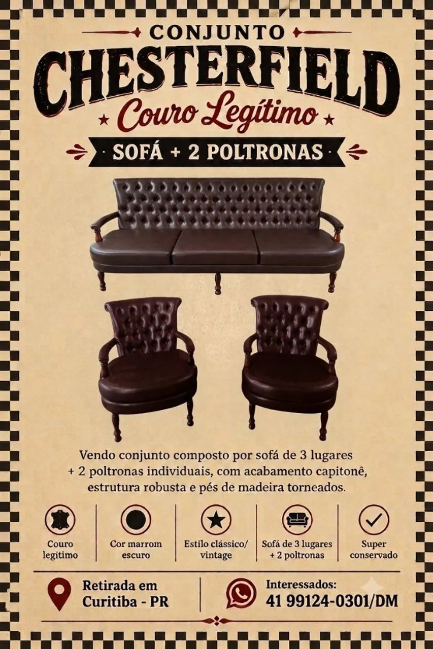 Conjunto chesterfield sofá 3 lugares + 2 poltronas - Foto 4