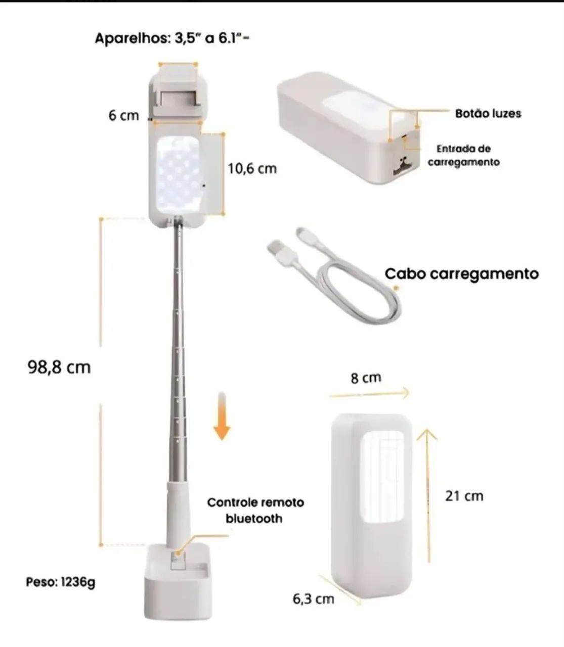 Suporte de Celular Com Ringlight E Base De Apoio - Foto 2