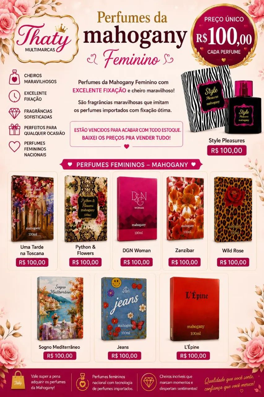 Perfumes Feminino  - Mahogany vencido com excelente fixação 