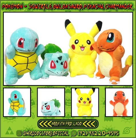 Pokemon Plush Toys – Squirtle, Bulbasaur, Pikachu, Charmander – NerdDog Store – Pokémons64662024675329120