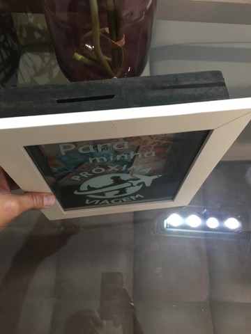 Quadro Cofre Porta Dinheiro Rústico Nossa Próxima Viagem - Foto 3