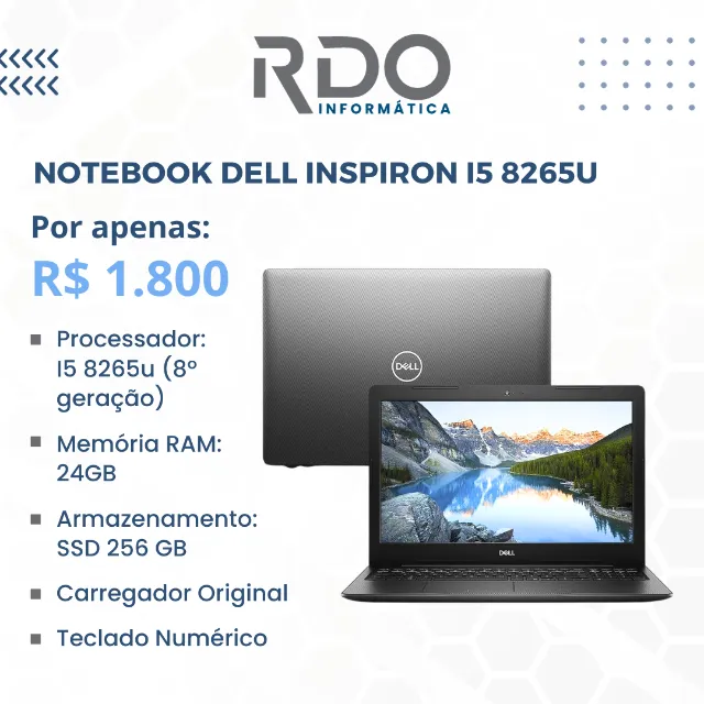 Notebook Dell Inspiron 15 3000, I15-3583-A3Xp, 8ª Geração Intel Core  I5-8265U, 8 Gb Ram, Hd 1Tb, Intel® Uhd Graphics 620, Tela 15.6 Led Hd,  Windows 10, Preto : : Computadores e Informática