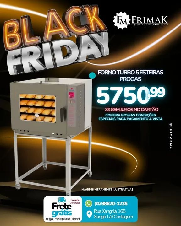 Forno Turbo 5 Esteiras Progas - Black Friday
